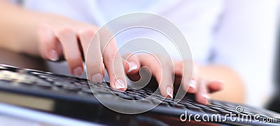 Close up hands multitasking man using laptop connecting wifi Stock Photo