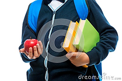 Close-up in the hands of a schoolboy apple Stock Photo
