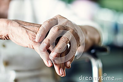 Close up hands of senior elderly woman patient Stock Photo