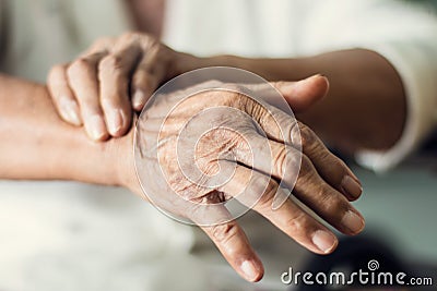 Close up hands of senior elderly woman patient Stock Photo