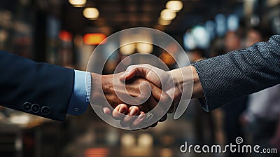 Close-up of the hands of two businesspeople in suits shaking hands. AI Generated. Stock Photo