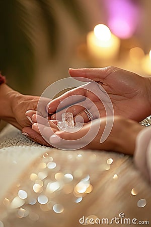 Close-up of hands using crystal therapy on a client Stock Photo