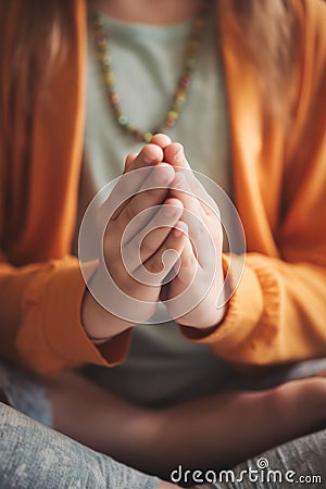 Close up of hands of a young girl meditating AI generated Stock Photo