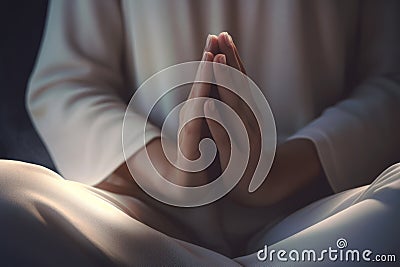 Close up of hands of a young girl meditating AI generated Stock Photo