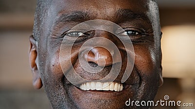 Close up happy male face portrait 60s african american man senior grandfather adult friendly person elderly ethnic Stock Photo