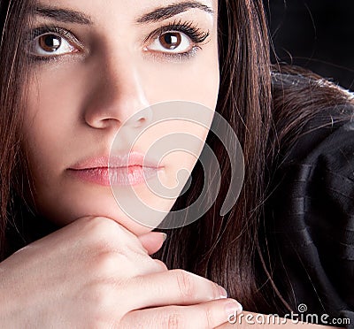 Close up happy pretty young woman posing Stock Photo