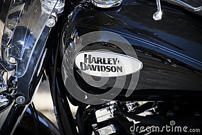 Close-up of a Harley Davidson brand motorcycle Editorial Stock Photo