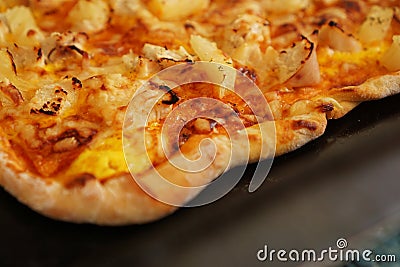 Close up hawaiian pizza - homemade Hawaiian pizza Stock Photo