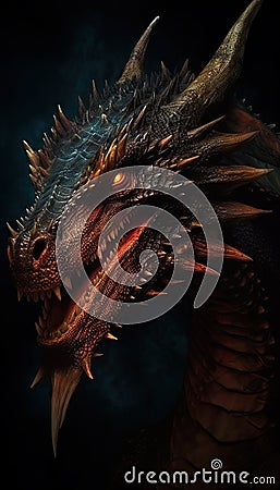 Close-Up Head of Mystical Dragon Ready for Fire Breath - Epic Medieval-Inspired Poster AI Generated Cartoon Illustration