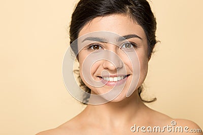 Happy hindu young lady with perfect clear skin. Stock Photo