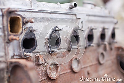 Close-up the head of a six-cylinder engine Stock Photo