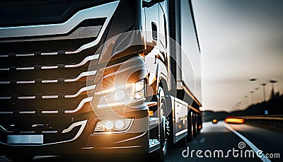 Close up on headlight of an european truck, illustration ai generative Cartoon Illustration