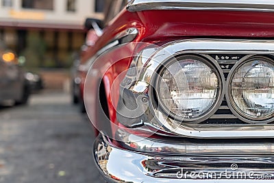 Close-up of the headlights of an American retro car Stock Photo