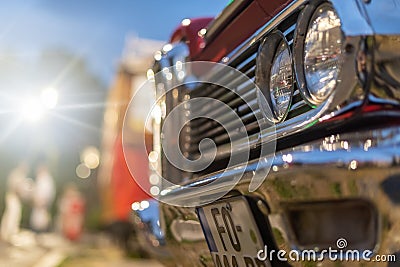 Close-up of the headlights of an American retro car Stock Photo