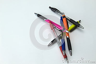 close-up of heap of color pens on a white background Stock Photo