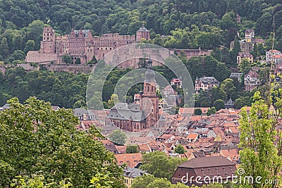 Close up of Heidelberg castle with the church of the Holy Sprit Stock Photo