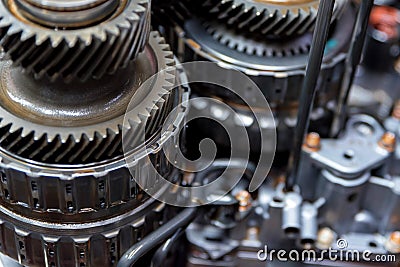 Close-up helical gears in car automatic transmission Stock Photo