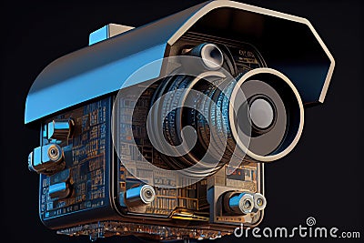 close-up of high-tech security camera, with its myriad of functions and features visible Stock Photo