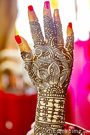 Close-Up Of Bride Hand With Henna Tattoo . Stock Photo