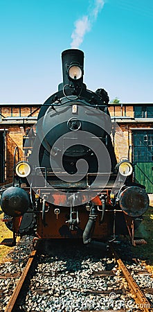 Close-up of a historic black steam locomotive, transport Stock Photo