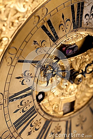 Close-up of historic gold and black clock Stock Photo