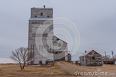 Close up of historic grain elevator in Coderre, Saskatchewan, Canada Stock Photo