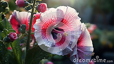 Vibrant Close-up Of Hollyhock Stigma And Anthers With Blurred Background Stock Photo