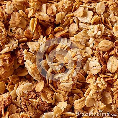 Close-up of homemade natural Oat Granola breakfast cereal as background. Textura of oat flakes. Stock Photo