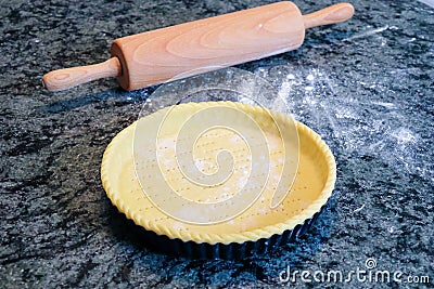 Close up of homemade tart dough on the table. Stock Photo