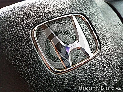 close up Honda logo on the steering wheel Editorial Stock Photo