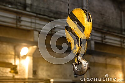 Close up hook crane of overhead crane in factory, machine part concept Stock Photo