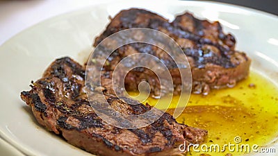 Close up of Horse meat steak, Catania street food Stock Photo