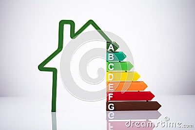 Close-up Of House Showing Energy Efficiency Rate Stock Photo