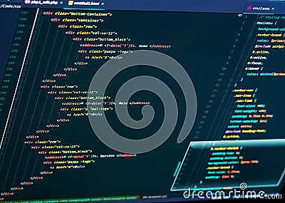 Close up of HTML and CSS code developing. Website Coding Stock Photo
