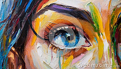 Close up of human blue eye, oil painting of body part Stock Photo
