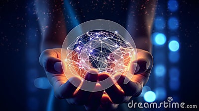 Close up of human hands holding global network connection concept. 3D rendering Stock Photo