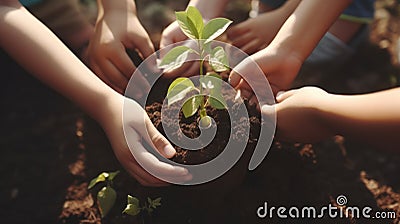 Close up human hands planting trees environment restoration. Stock Photo