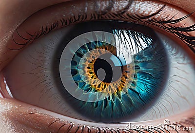 Close-up of human iris, macro photography, human eye, Cartoon Illustration