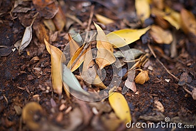 close-up of humus rich soil in a decomposed leaf litter area Stock Photo