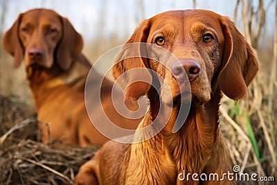 close up of hunting dogs alert face Stock Photo