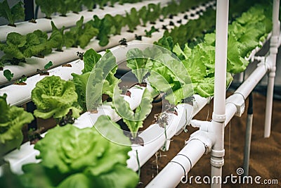 close-up of hydroponic system, with water and nutrients flowing through the pipes Stock Photo