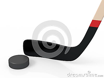 Close up of an ice hockey stick and puck Stock Photo