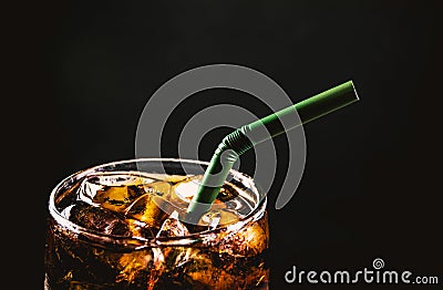 Close up iced cola glass. Sparkling water soft drinks in glass Stock Photo