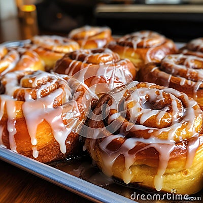 Close Up of Iced Doughnuts on Plate Stock Photo