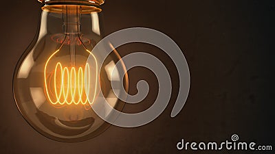 Close up of an illuminated vintage hanging light bulb over dark Stock Photo