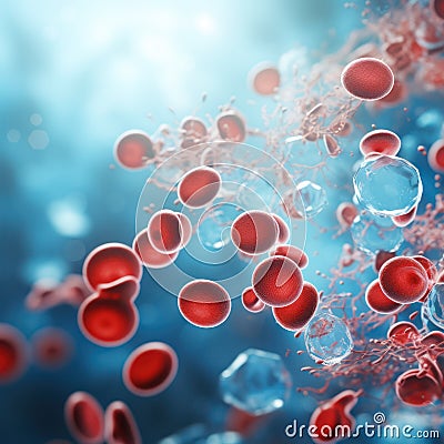 close-up illustration of red blood cells under a microscope in the body. Cartoon Illustration