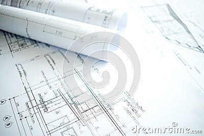 Close-up image of architecture with details of construction and design on the engineer table Stock Photo