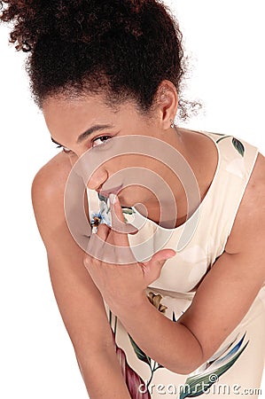 A close up image of a beautiful woman gesturing quiet Stock Photo