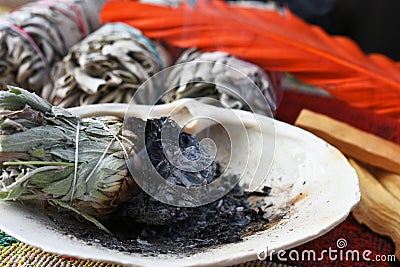 Burning Sage Bundle Close Up Stock Photo