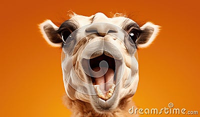 This is a close up image of a camel displaying its mouth wide open Stock Photo